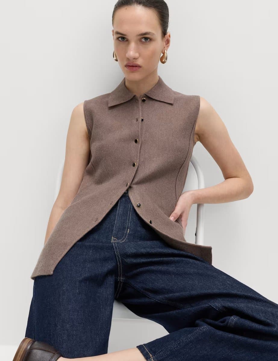 Marks & Spencer M&S Soft Touch Longline Knitted Waistcoat Nutmeg