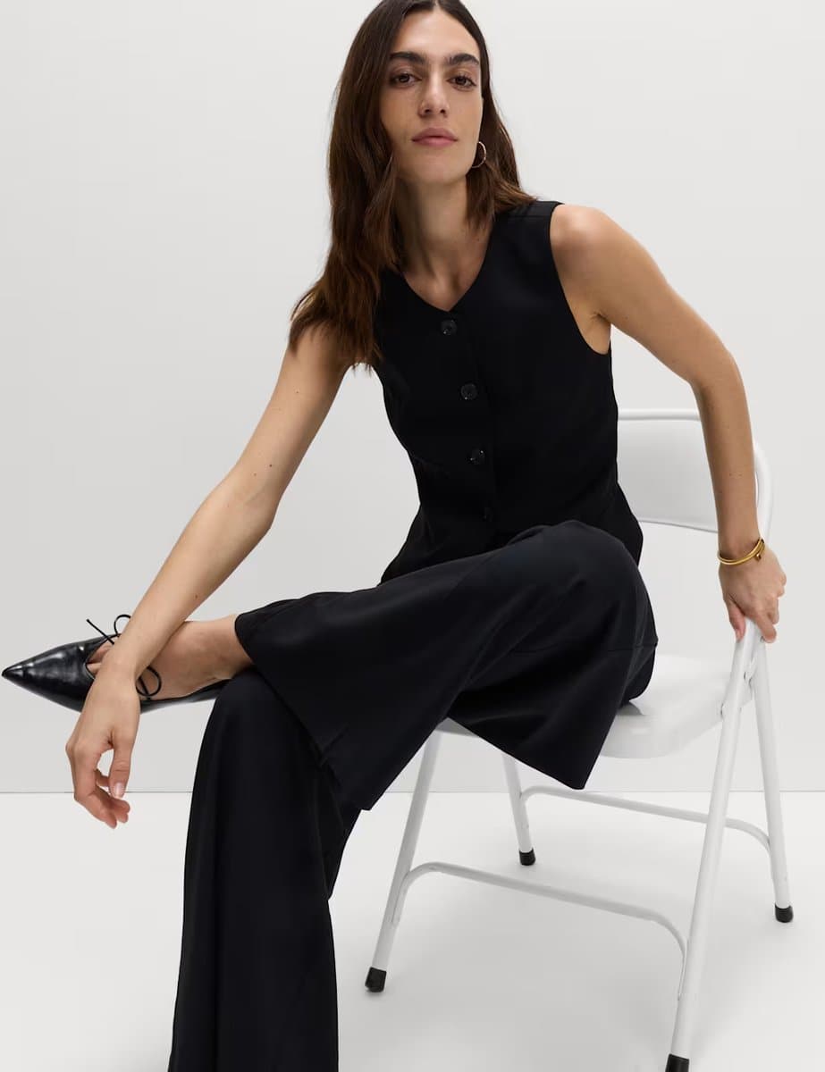 Marks & Spencer M&S Collarless Button-Through Waistcoat Black