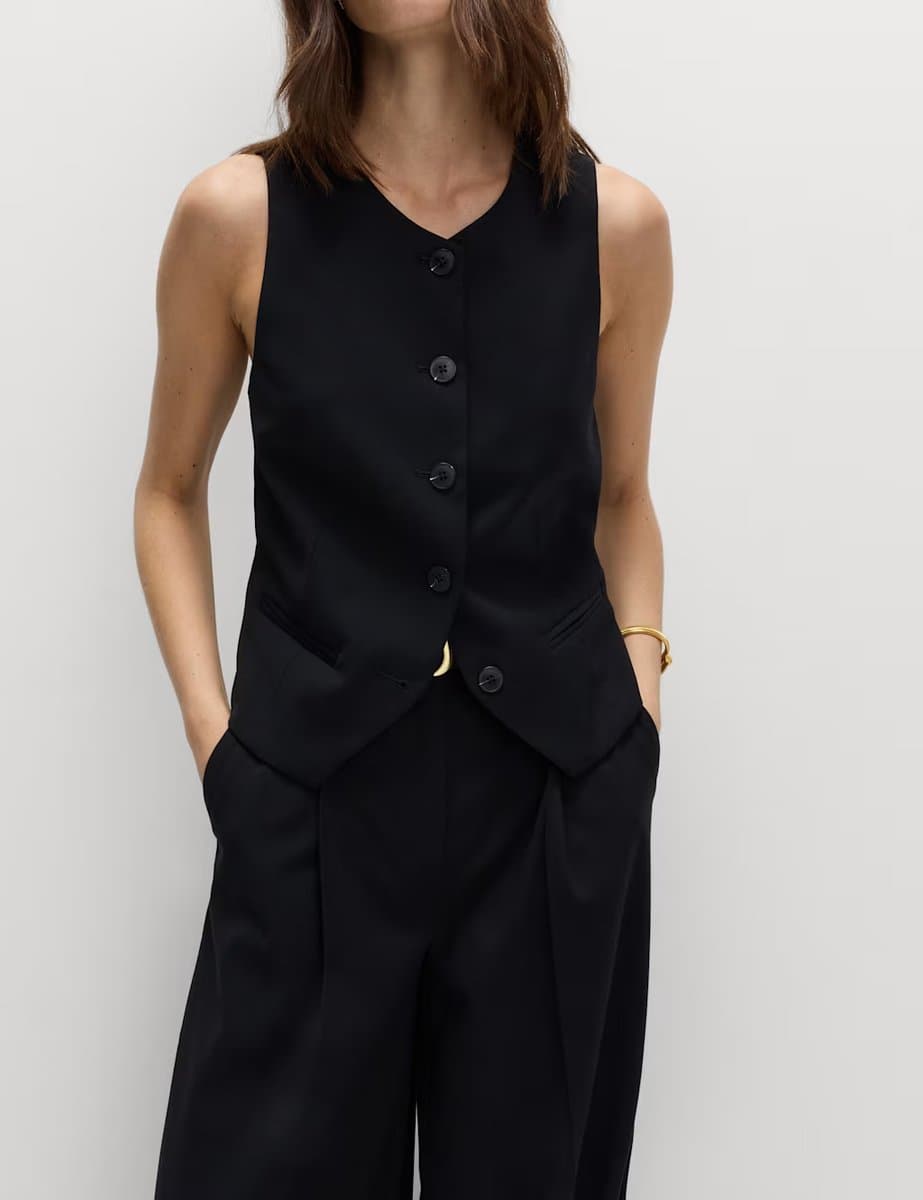 Marks & Spencer M&S Collarless Button-Through Waistcoat Black - 4