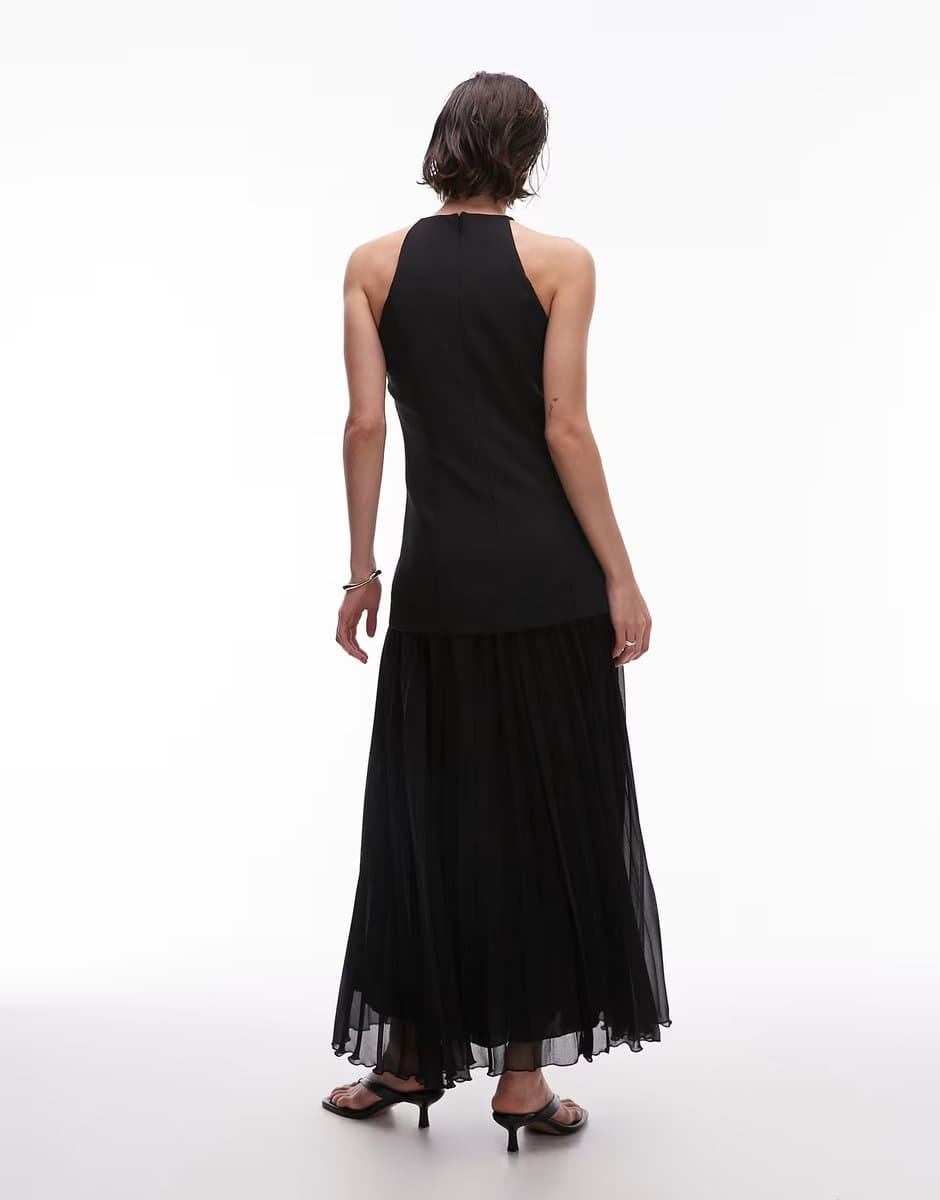 ASOS Mango hybrid maxi dress with pleat hem in black  - 5