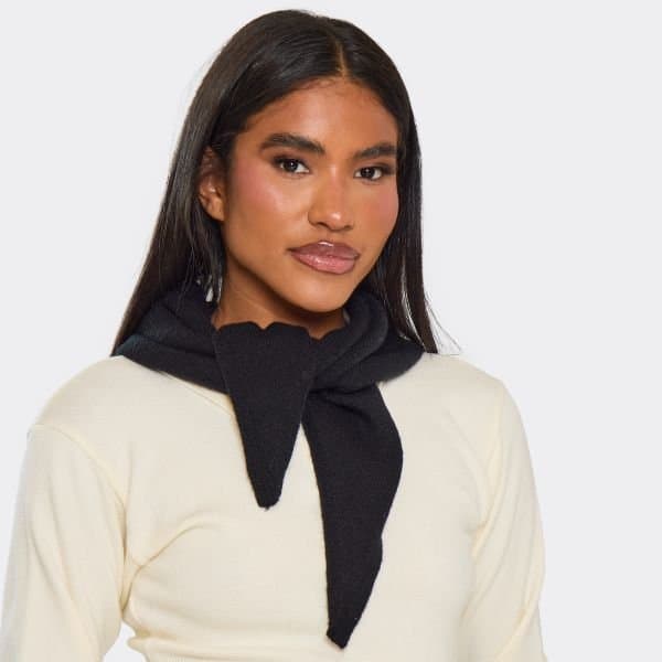 EGO Tie Front Shawl Scarf In Black, Women's Size UK One Size