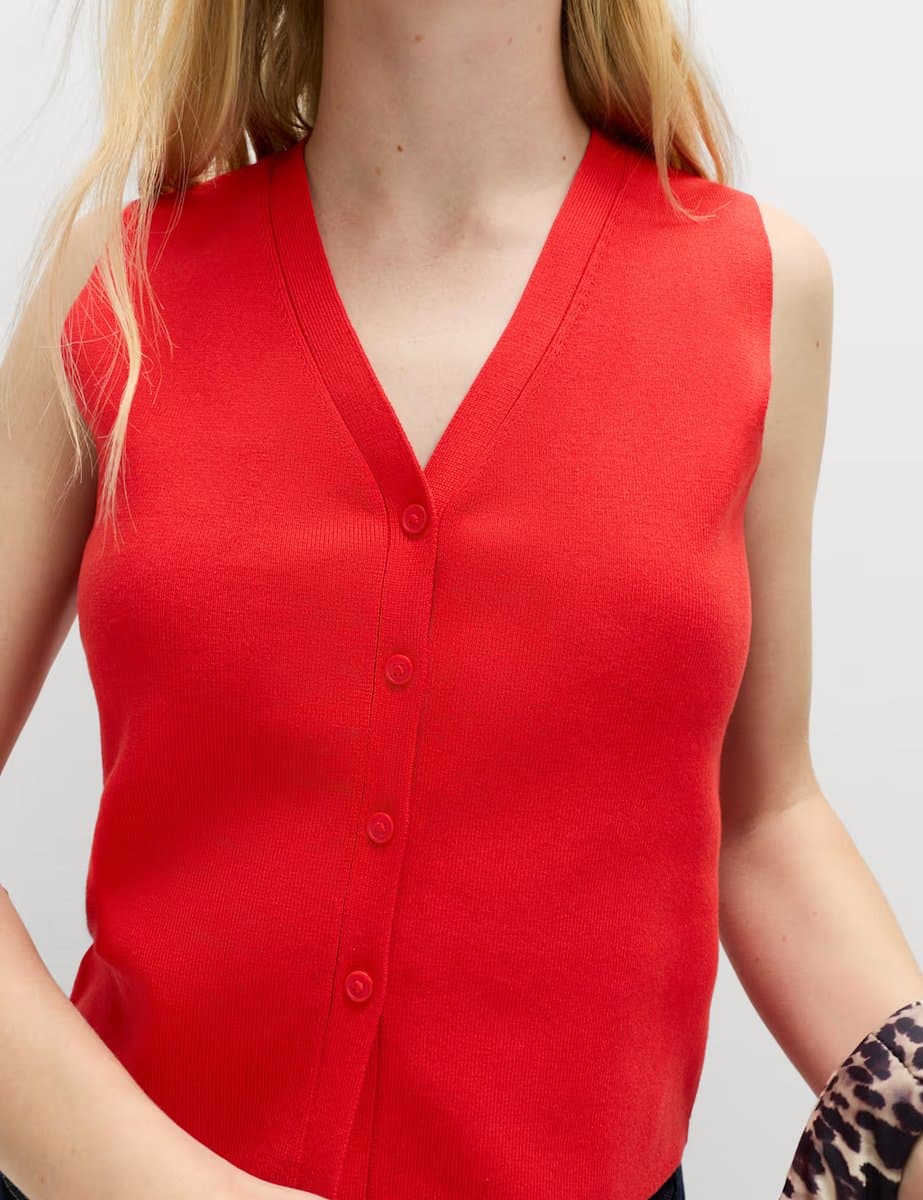 Marks & Spencer M&S V-Neck Cropped Knitted Waistcoat Chilli - 3