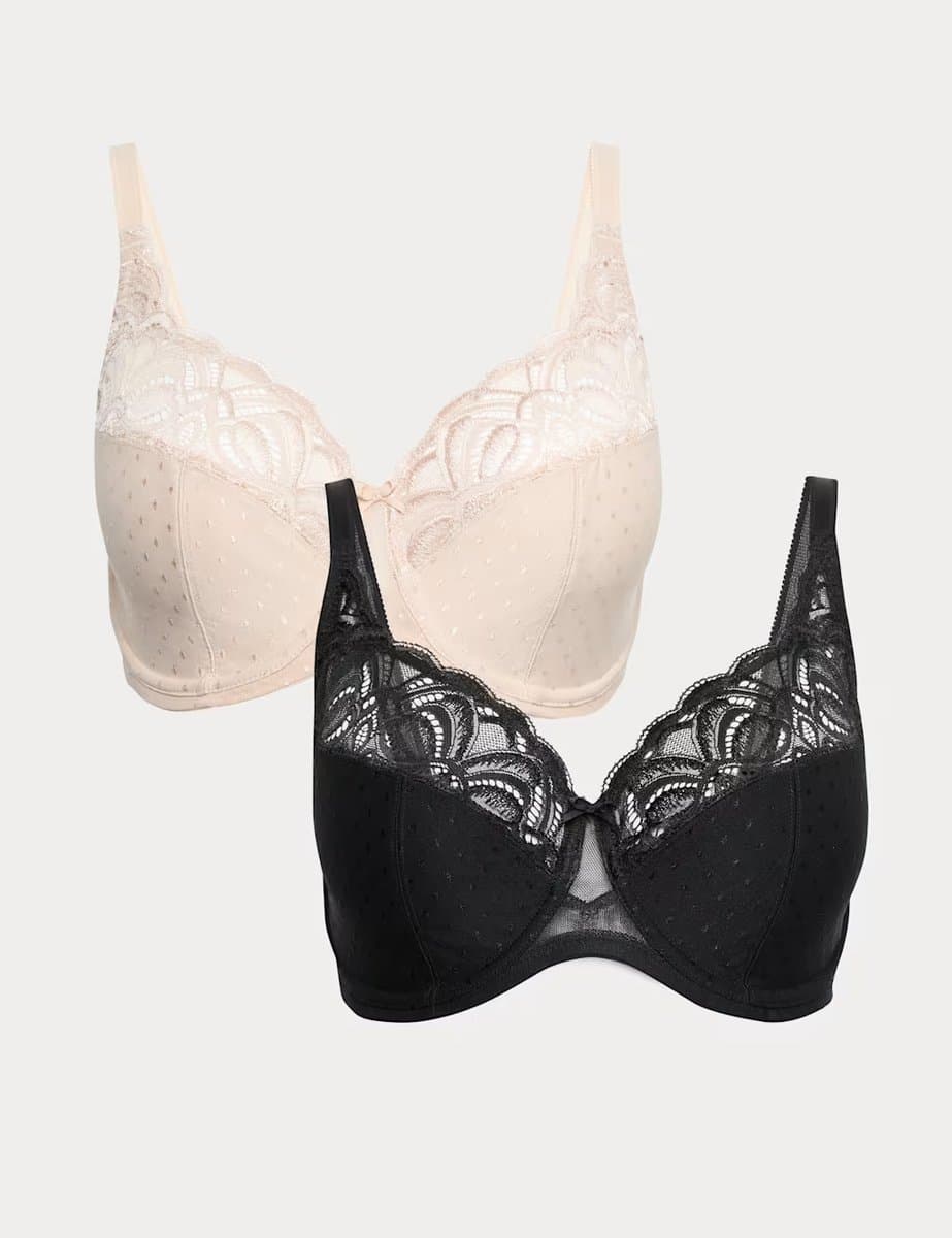 Marks & Spencer M&S 2 Pack Amelia Lace Wired Full Cup Bras (F-J) Black Mix - 2