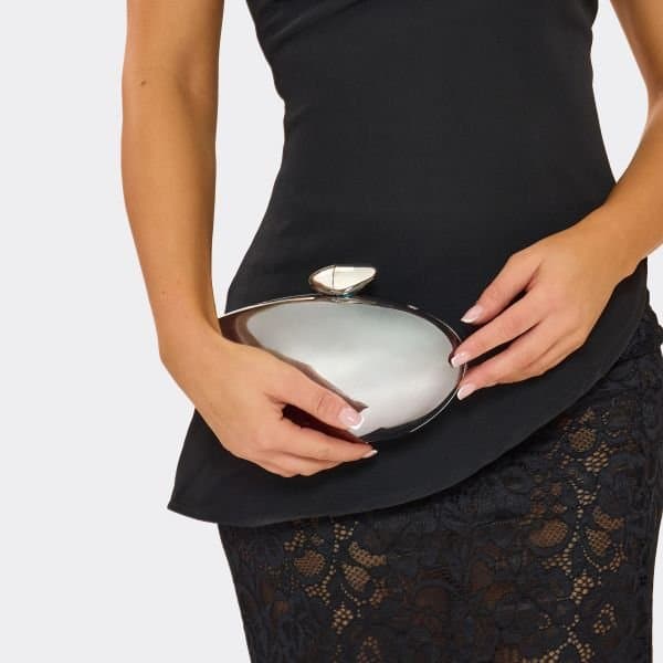 EGO Studio Asymmetric Shaped Clutch Bag In Silver, Women's Size UK One Size