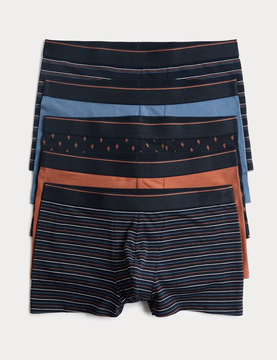 Marks & Spencer M&S 5pk Cotton Stretch Cactus Hipsters Navy Mix