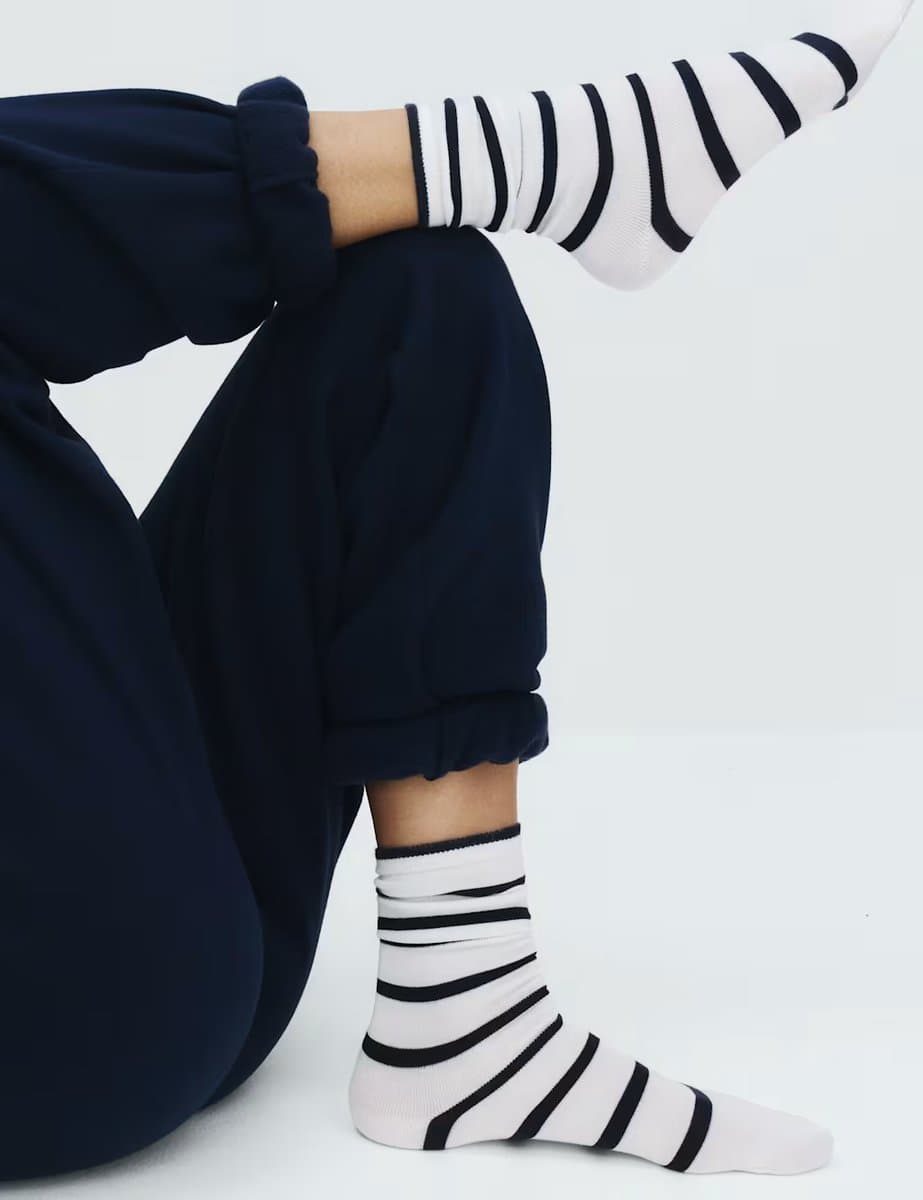 Marks & Spencer M&S 3 Pack Supersoft Striped Crew Socks Blue Mix - 2