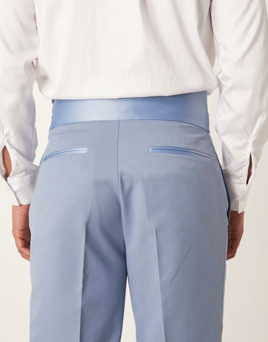 ASOS ASOS DESIGN straight tuxedo suit trousers with cummerbund waistband in blue - 5