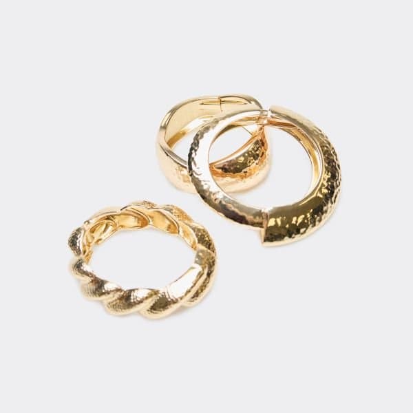EGO Twisted Hammered Detail Chunky Multi Bangle Pack In Gold, Women's Size UK One Size