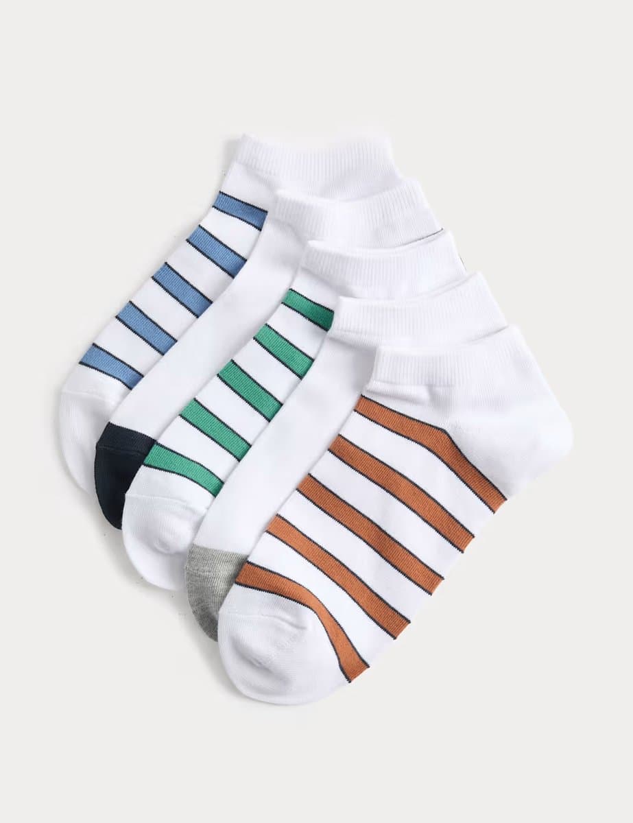 Marks & Spencer M&S 5 Pack Striped Cotton Rich Trainer Liners White Mix