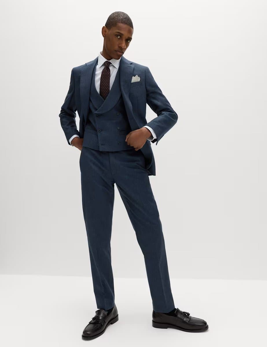 Marks & Spencer M&S Italian Wool Blend Double Breasted Waistcoat Navy - 2