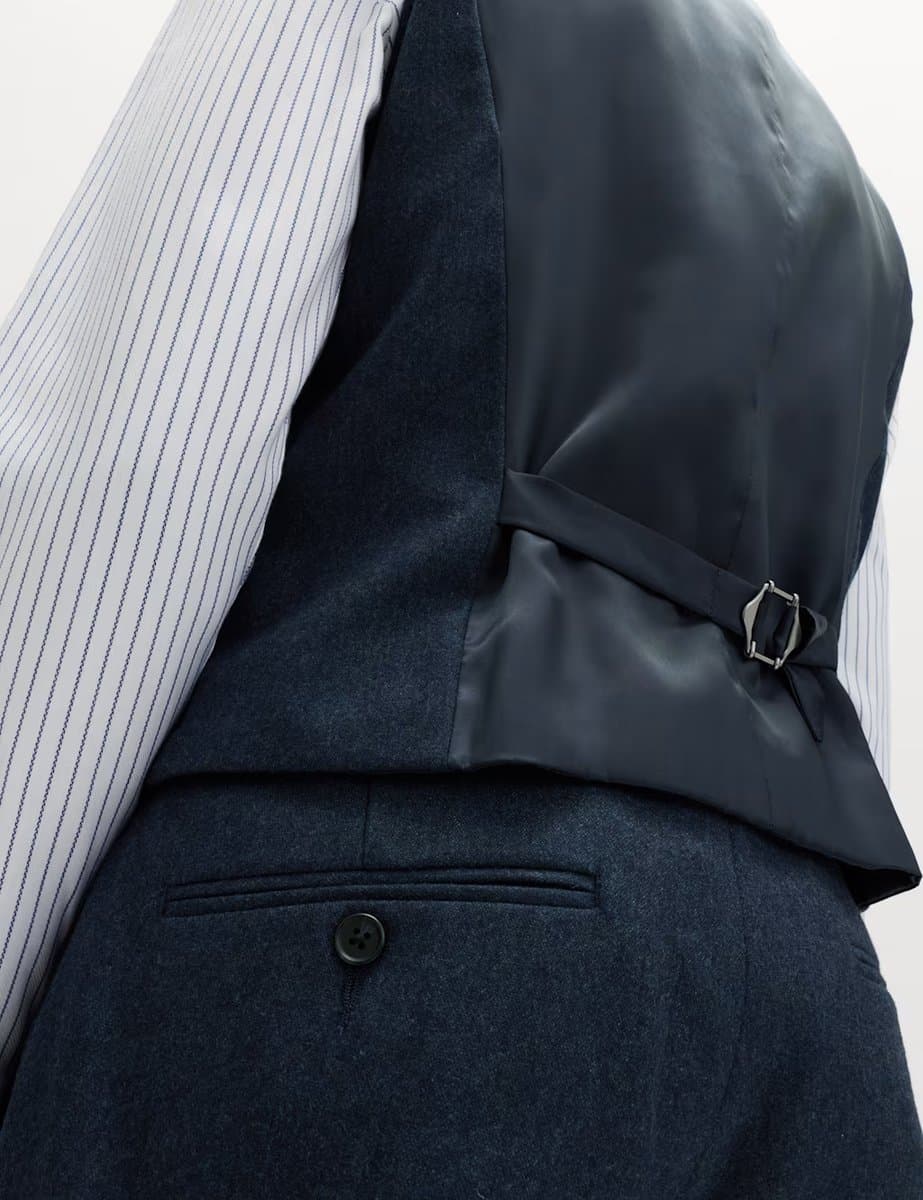 Marks & Spencer M&S Italian Wool Blend Double Breasted Waistcoat Navy - 3