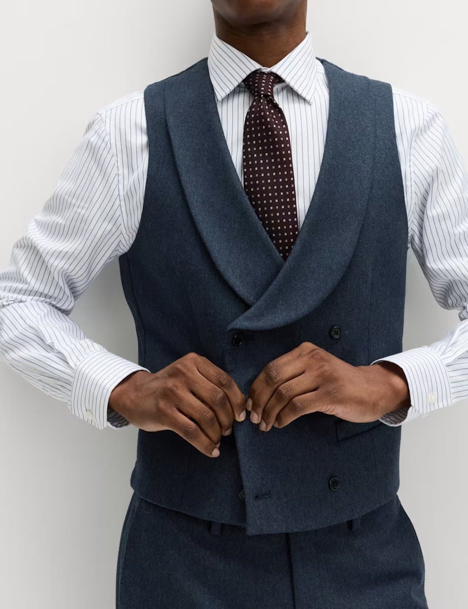 Marks & Spencer M&S Italian Wool Blend Double Breasted Waistcoat Navy - 4