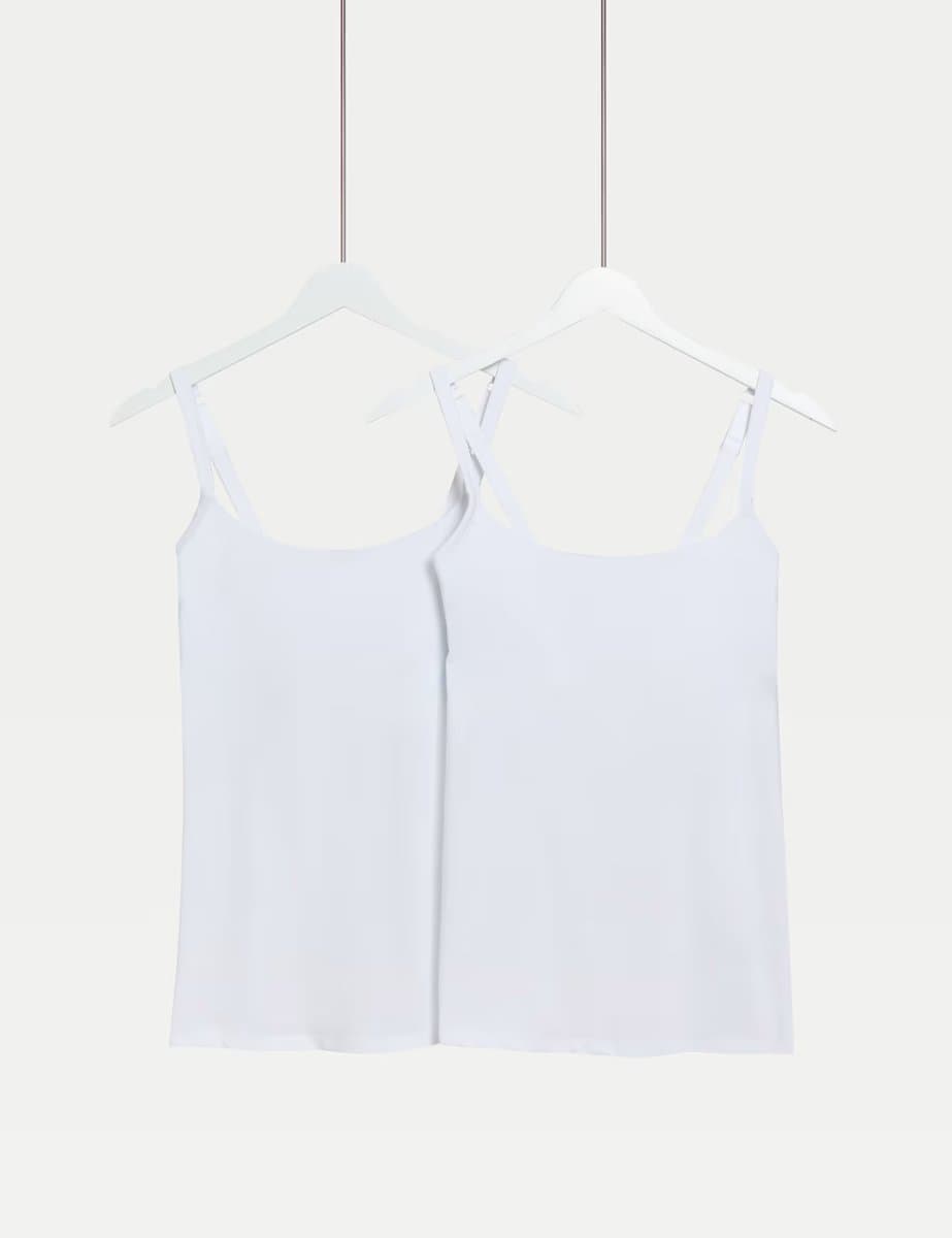 Marks & Spencer M&S 2 Pack Cotton Rich Secret Support Vests F+ White