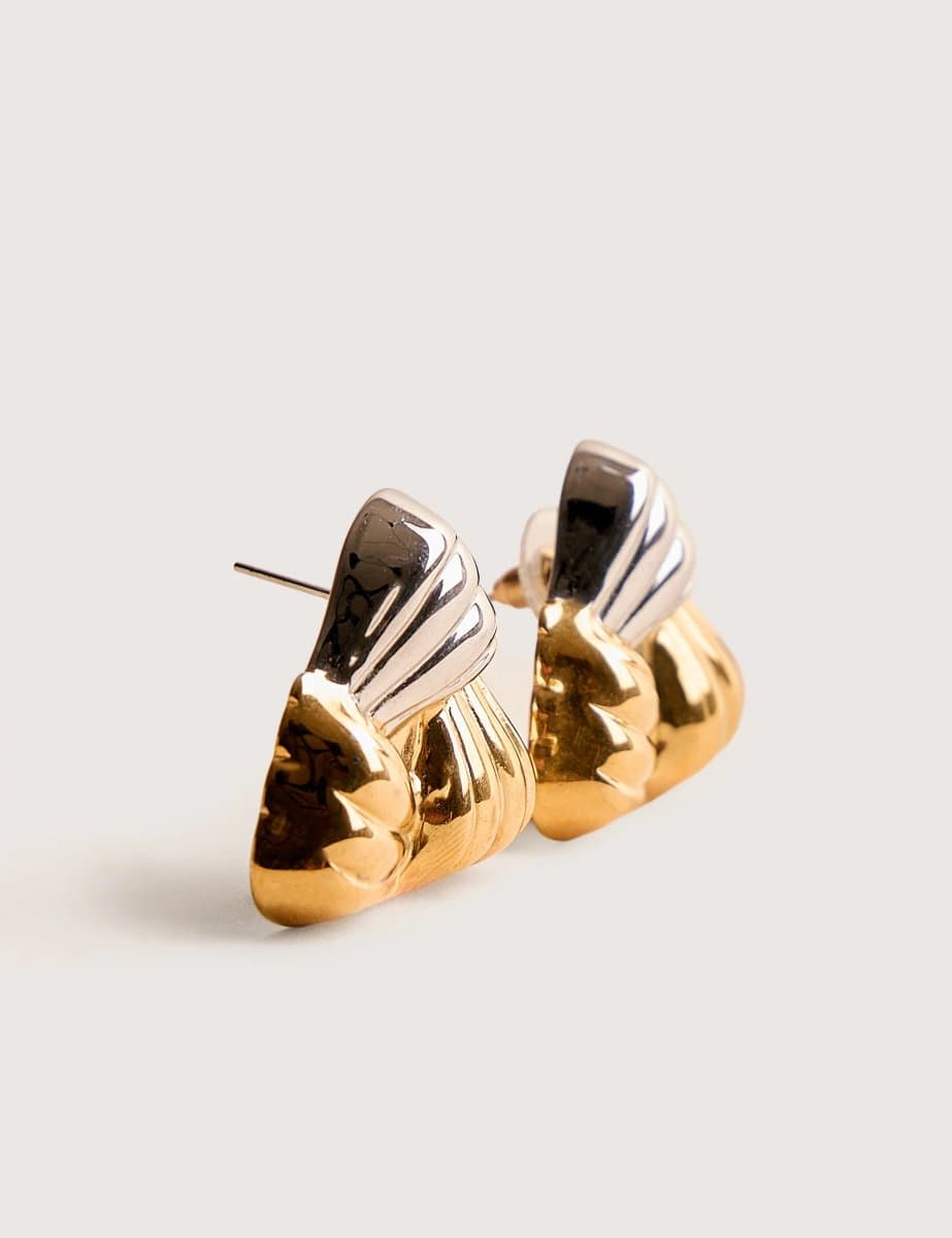 Public Desire Mixed Metal Triangular Studs Silver & Gold - 2