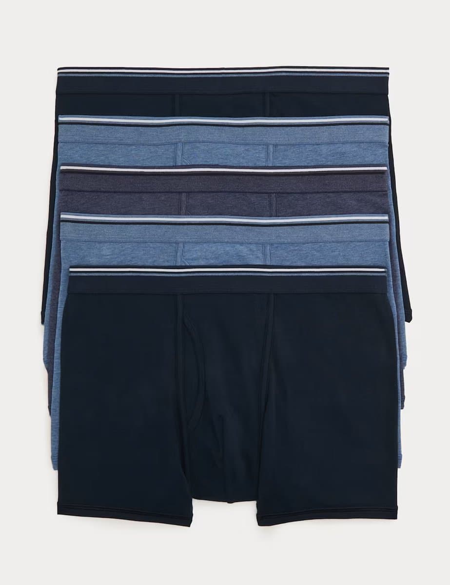 Marks & Spencer M&S 5 Pack Cotton Stretch Cool & Fresh™ Marl Trunks Blue Mix