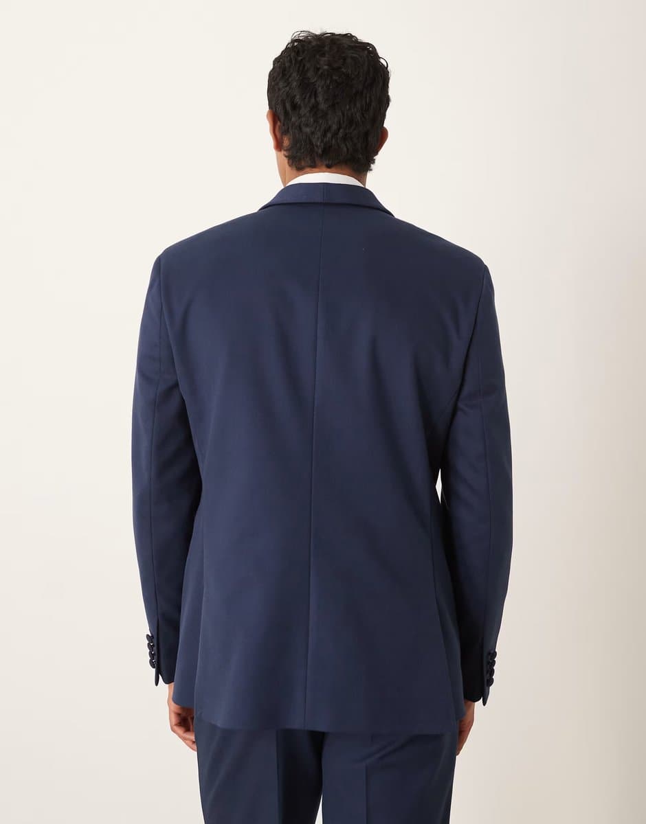 ASOS ASOS DESIGN double breasted regular tuxedo jacket in navy twill with shawl lapel - 3