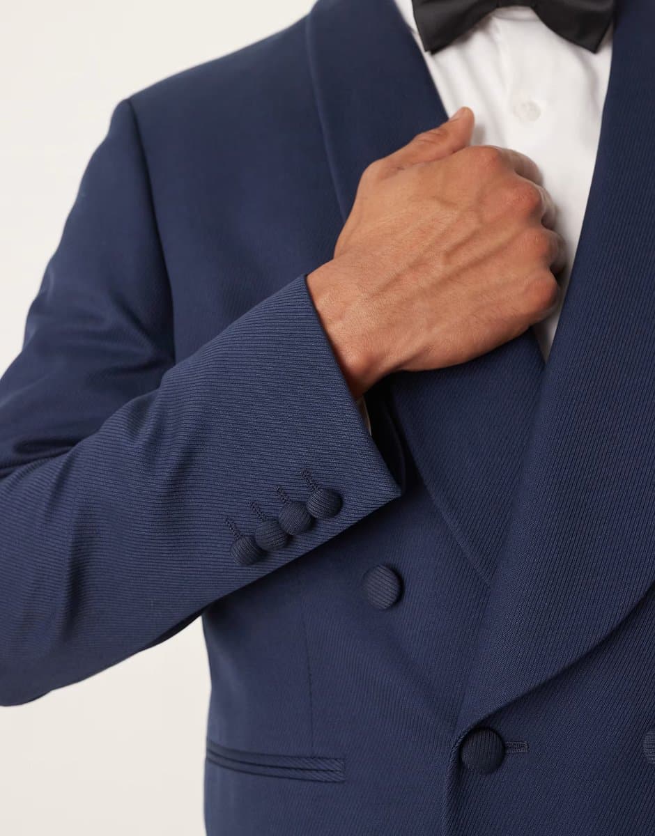 ASOS ASOS DESIGN double breasted regular tuxedo jacket in navy twill with shawl lapel - 4