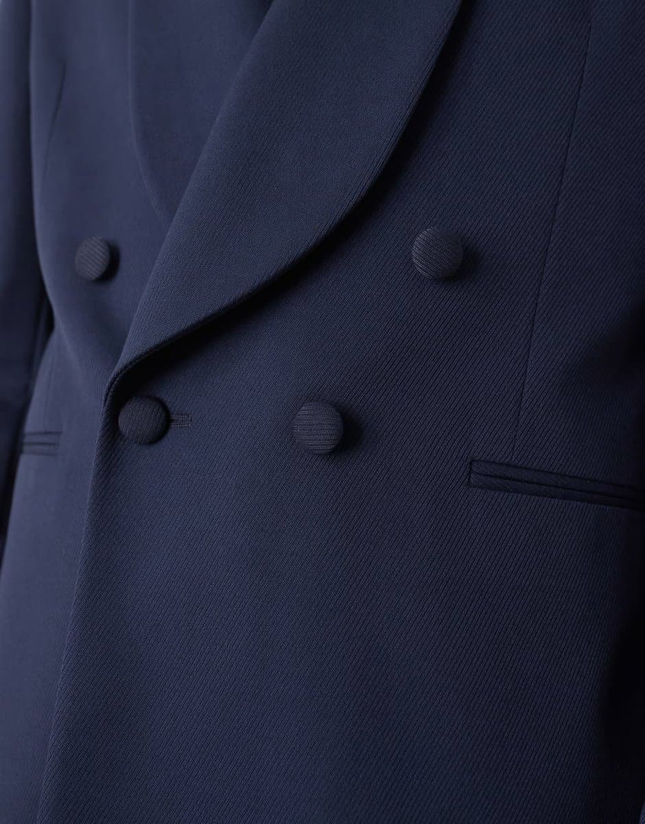 ASOS ASOS DESIGN double breasted regular tuxedo jacket in navy twill with shawl lapel - 5