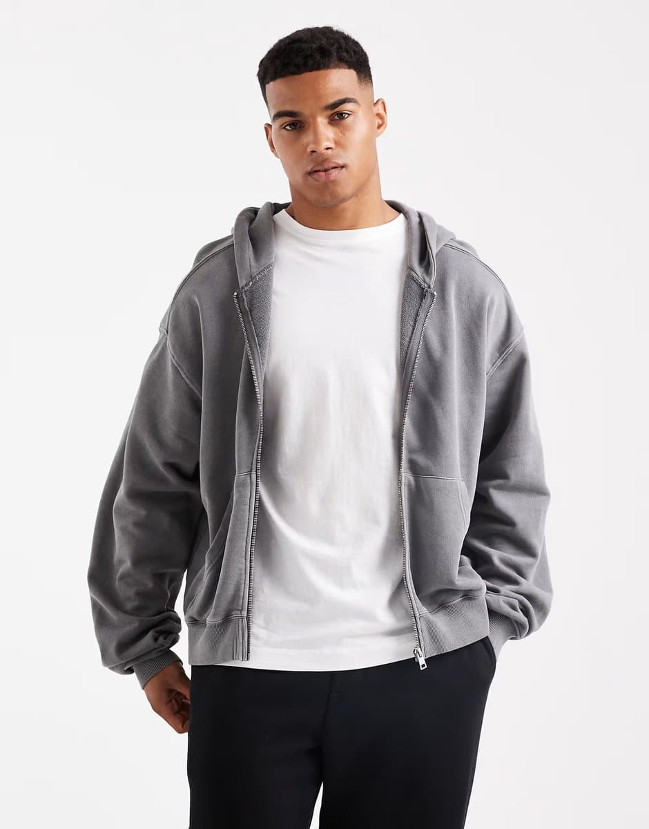 ASOS Cotton On Cropped zip up hoodie in grey
