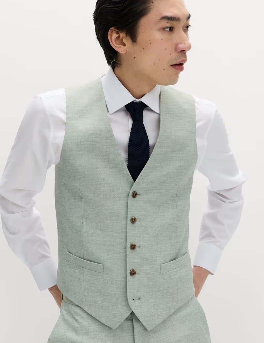 Marks & Spencer M&S Textured Stretch Waistcoat Green