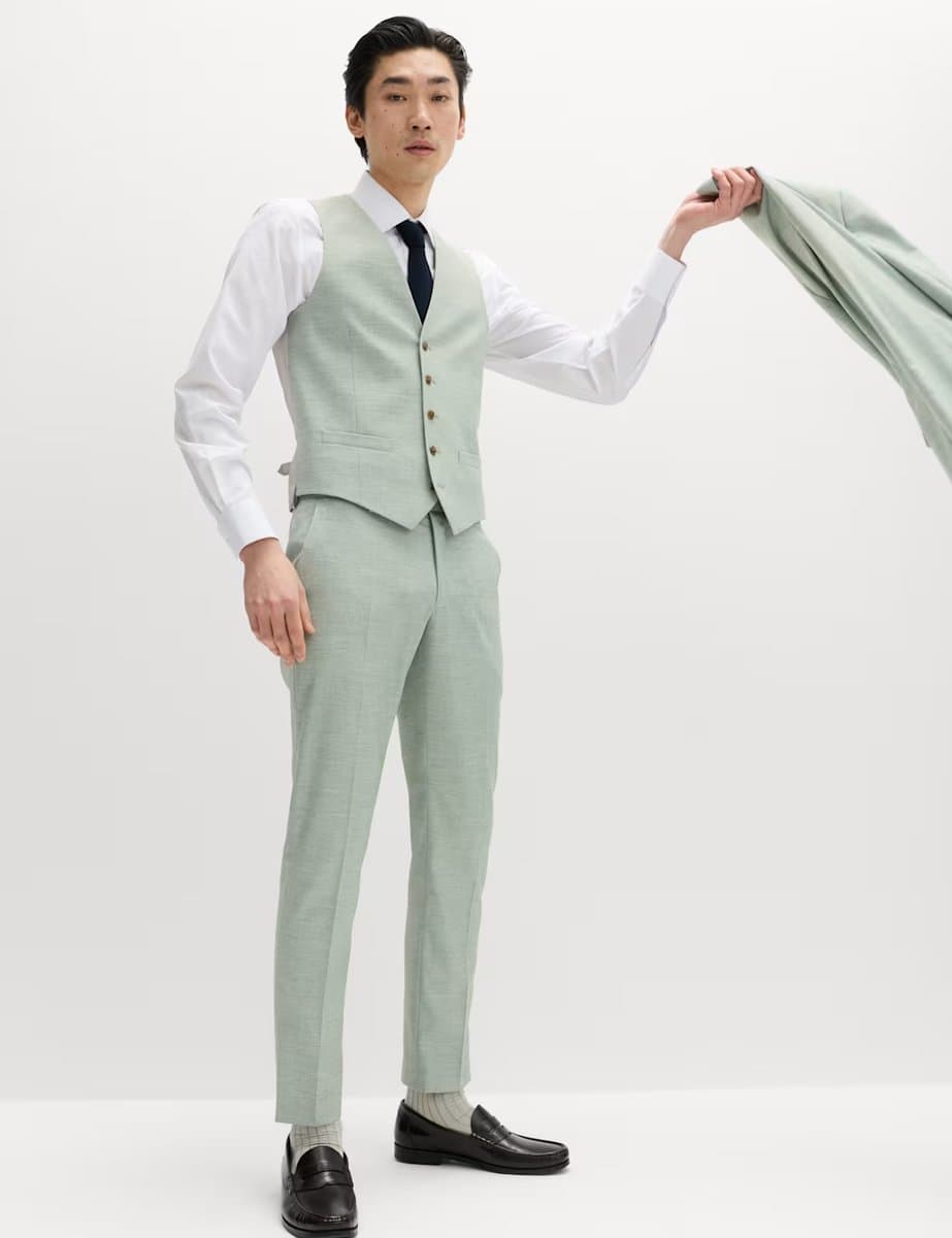 Marks & Spencer M&S Textured Stretch Waistcoat Green - 2