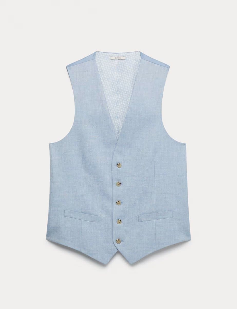 Marks & Spencer M&S Textured Stretch Waistcoat Light Blue Mix