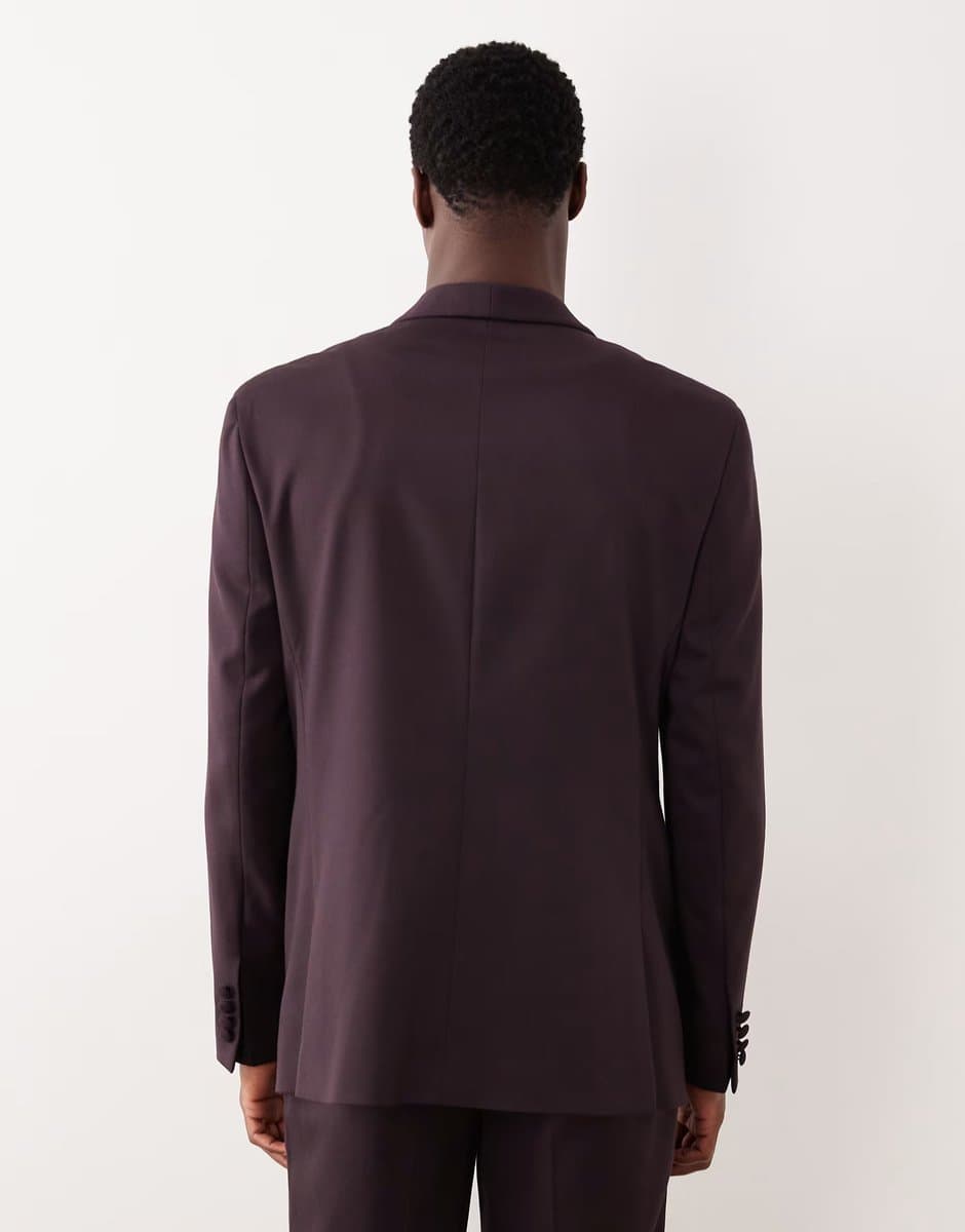 ASOS ASOS DESIGN regular tuxedo jacket in burgundy contrast twill - 4