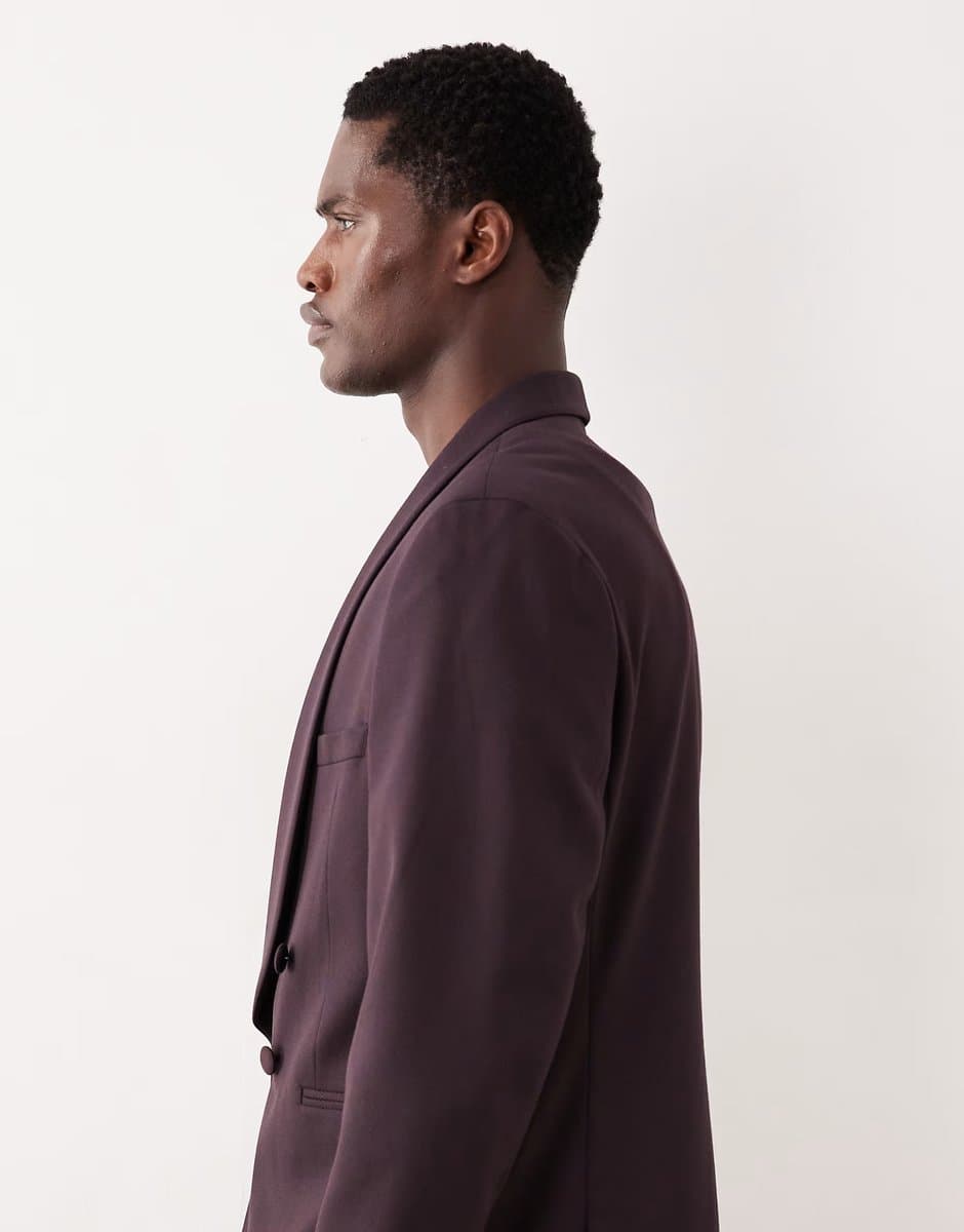 ASOS ASOS DESIGN regular tuxedo jacket in burgundy contrast twill - 5
