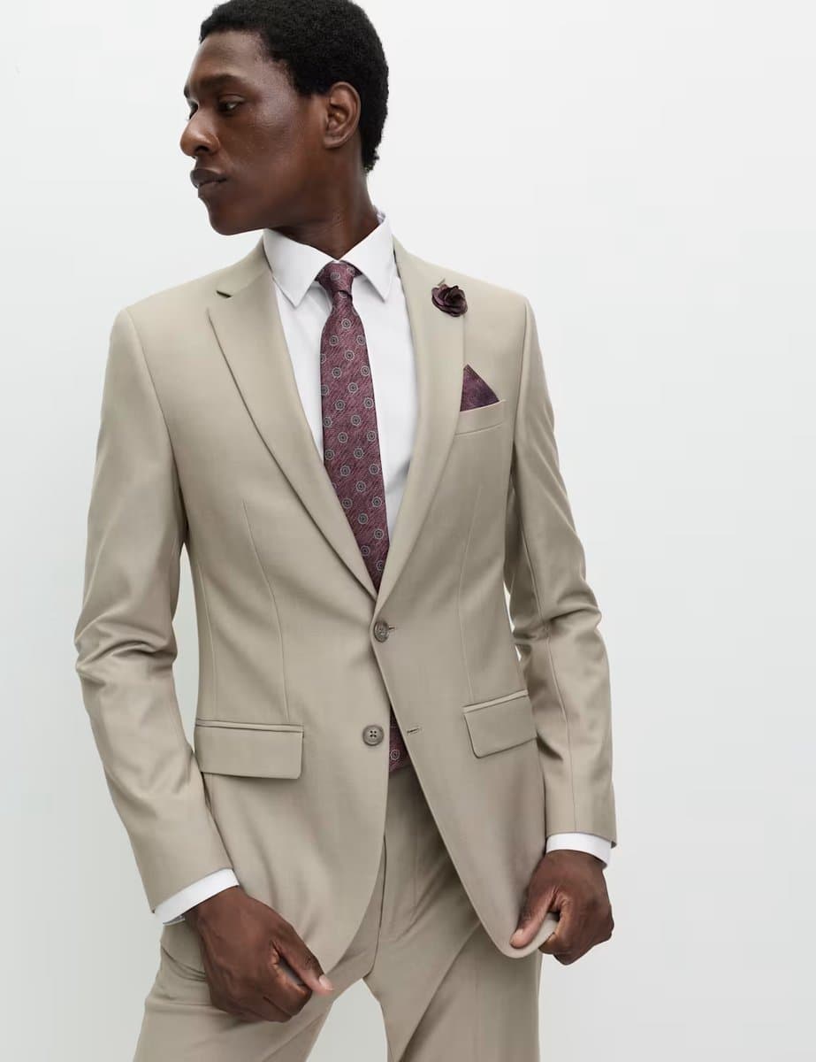 Marks & Spencer M&S 4pc Slim Fit Easy Iron Shirt and Tie Set White/Red