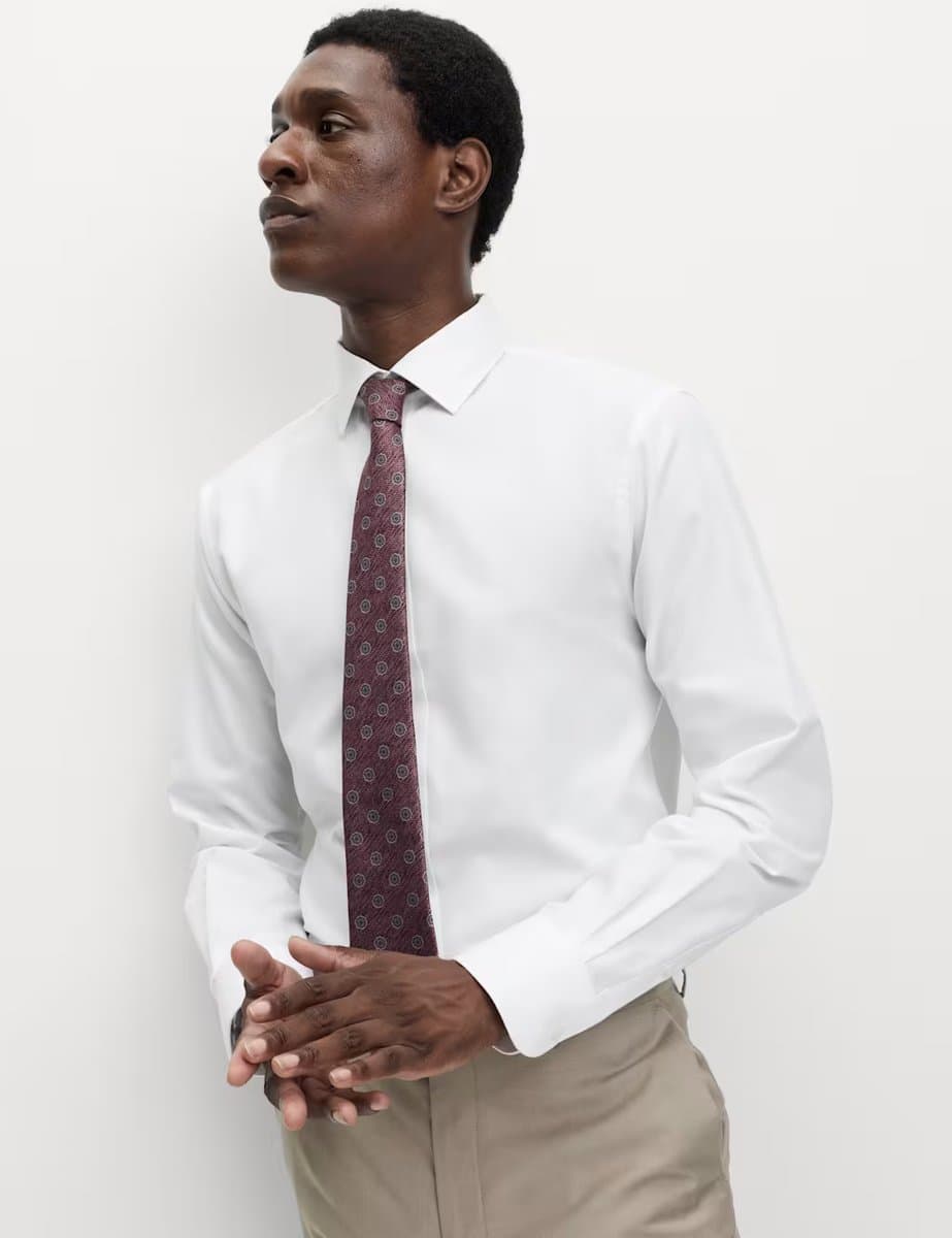 Marks & Spencer M&S 4pc Slim Fit Easy Iron Shirt and Tie Set White/Red - 4