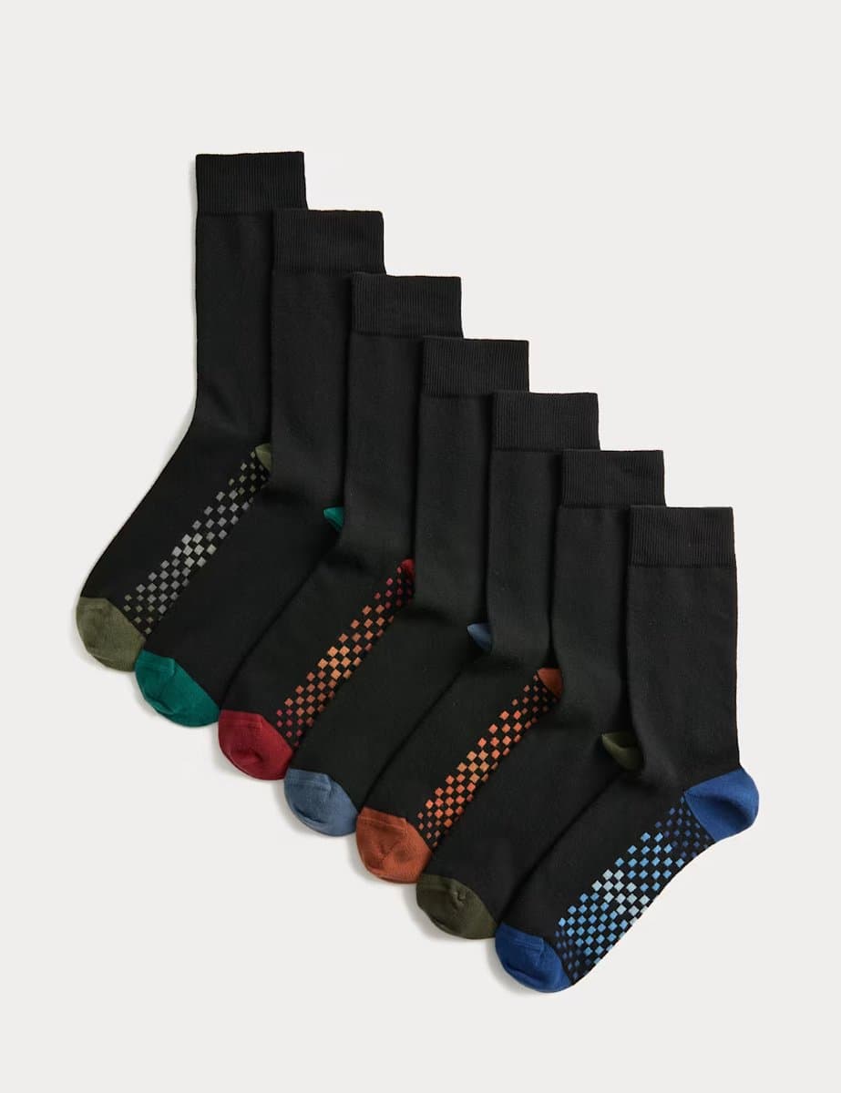 Marks & Spencer M&S 7 Pack Cool & Fresh™ Geo Cotton Rich Socks Black Mix