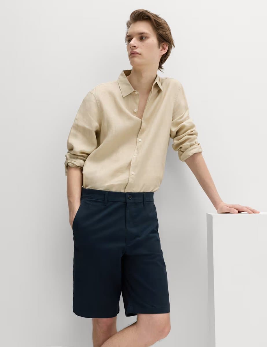 Marks & Spencer M&S Loose Fit Stretch Chino Shorts Navy - 4