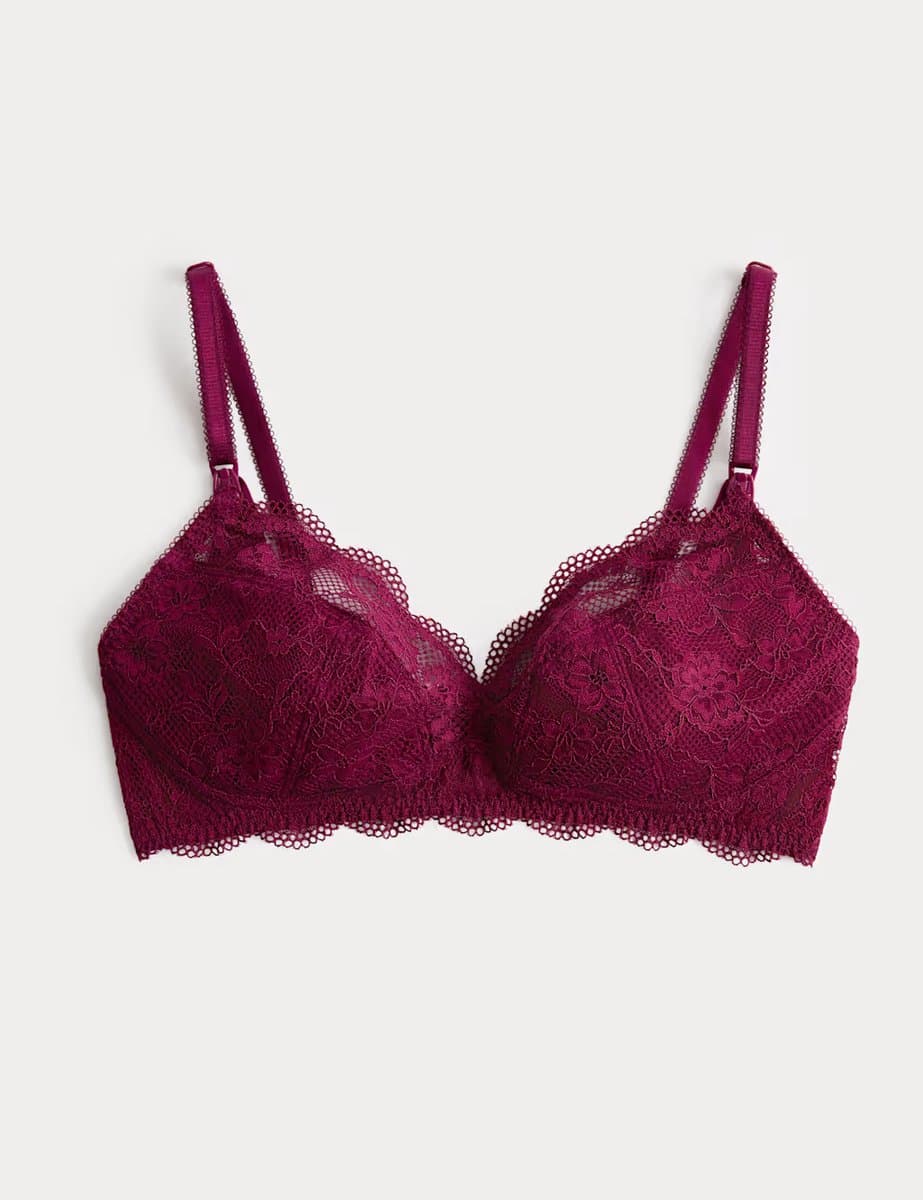 Marks & Spencer M&S Jasmine Lace Non Wired Maternity Nursing Bra B-H Dark Raspberry