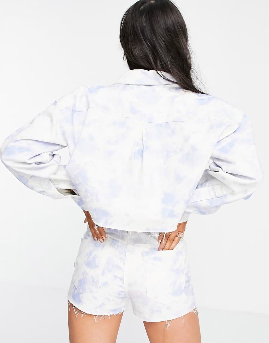 ASOS ASOS DESIGN denim cut off shirt in tie dye co-ord - 3