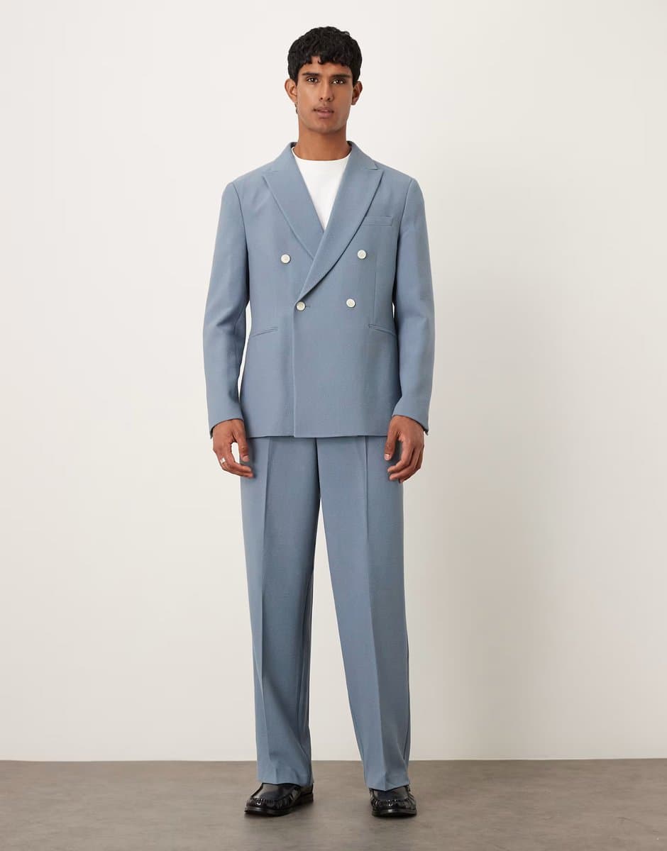 ASOS ASOS DESIGN wide leg suit trousers in blue texture
