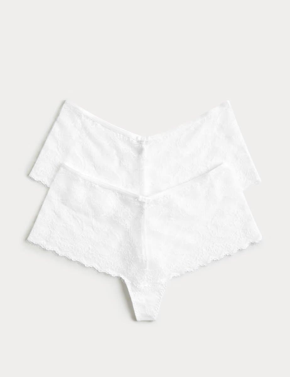 Marks & Spencer M&S 2 Pack Ida Lace High Rise Knicker Shorts White
