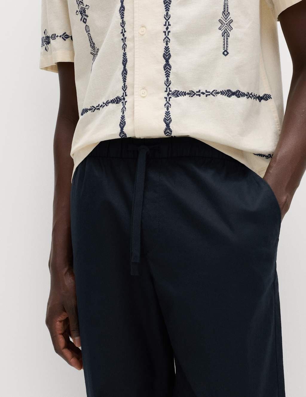 Marks & Spencer M&S Loose Fit Linen Blend Elasticated Waist Trousers Navy - 2