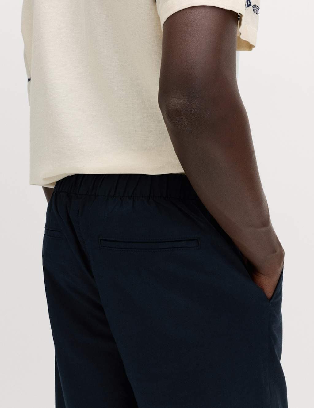 Marks & Spencer M&S Loose Fit Linen Blend Elasticated Waist Trousers Navy - 3