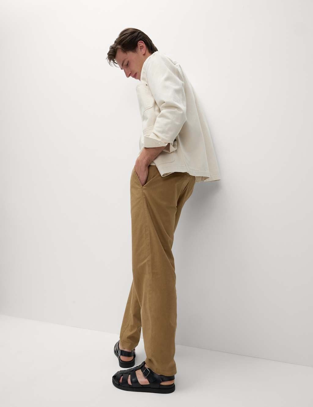 Marks & Spencer M&S Tapered Fit Cotton Linen Blend Elasticated Trousers Cognac