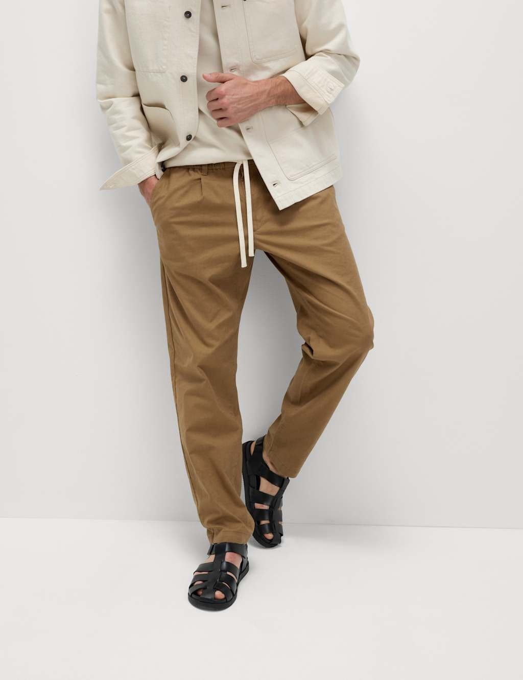 Marks & Spencer M&S Tapered Fit Cotton Linen Blend Elasticated Trousers Cognac - 2