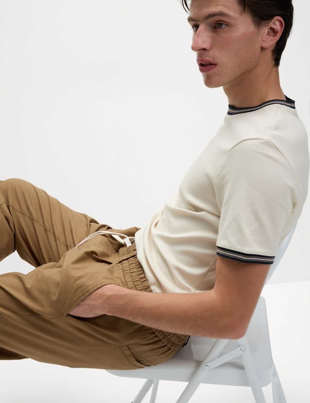 Marks & Spencer M&S Tapered Fit Cotton Linen Blend Elasticated Trousers Cognac - 4