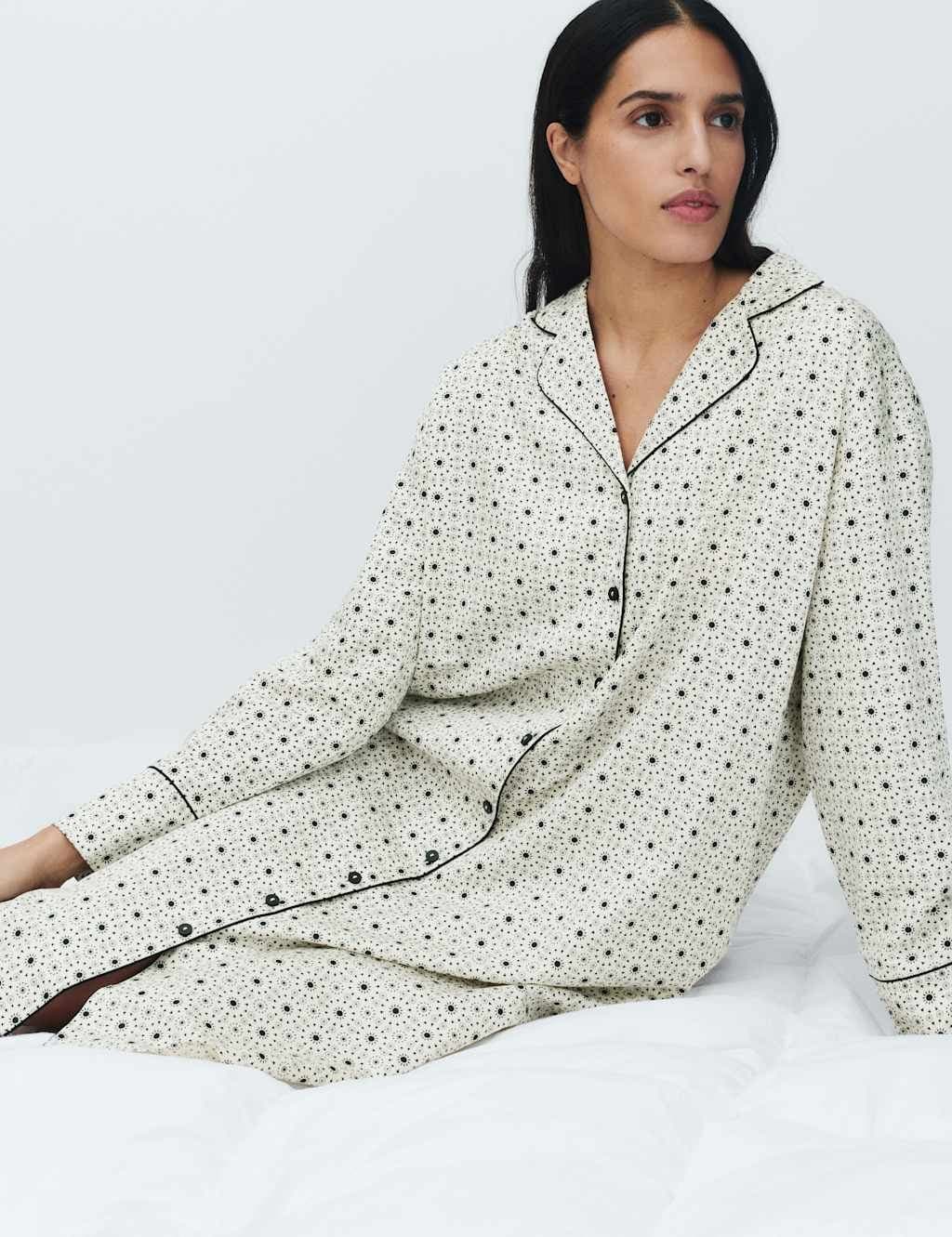 Marks & Spencer M&S Pure Cotton Sateen Eid Printed Nightshirt Ecru Mix