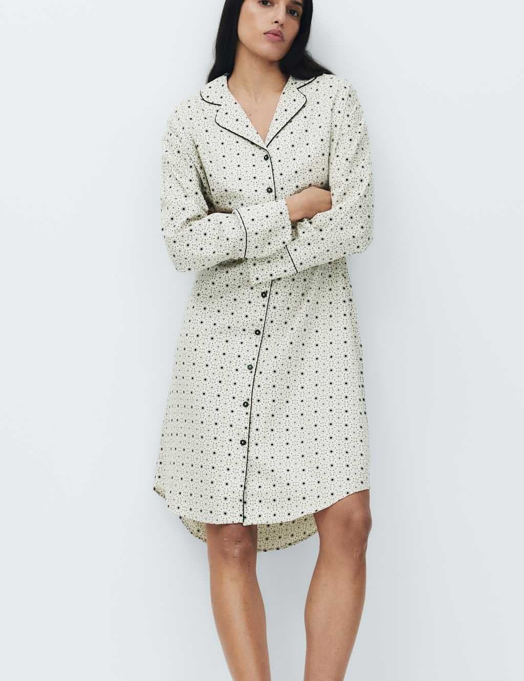 Marks & Spencer M&S Pure Cotton Sateen Eid Printed Nightshirt Ecru Mix - 3