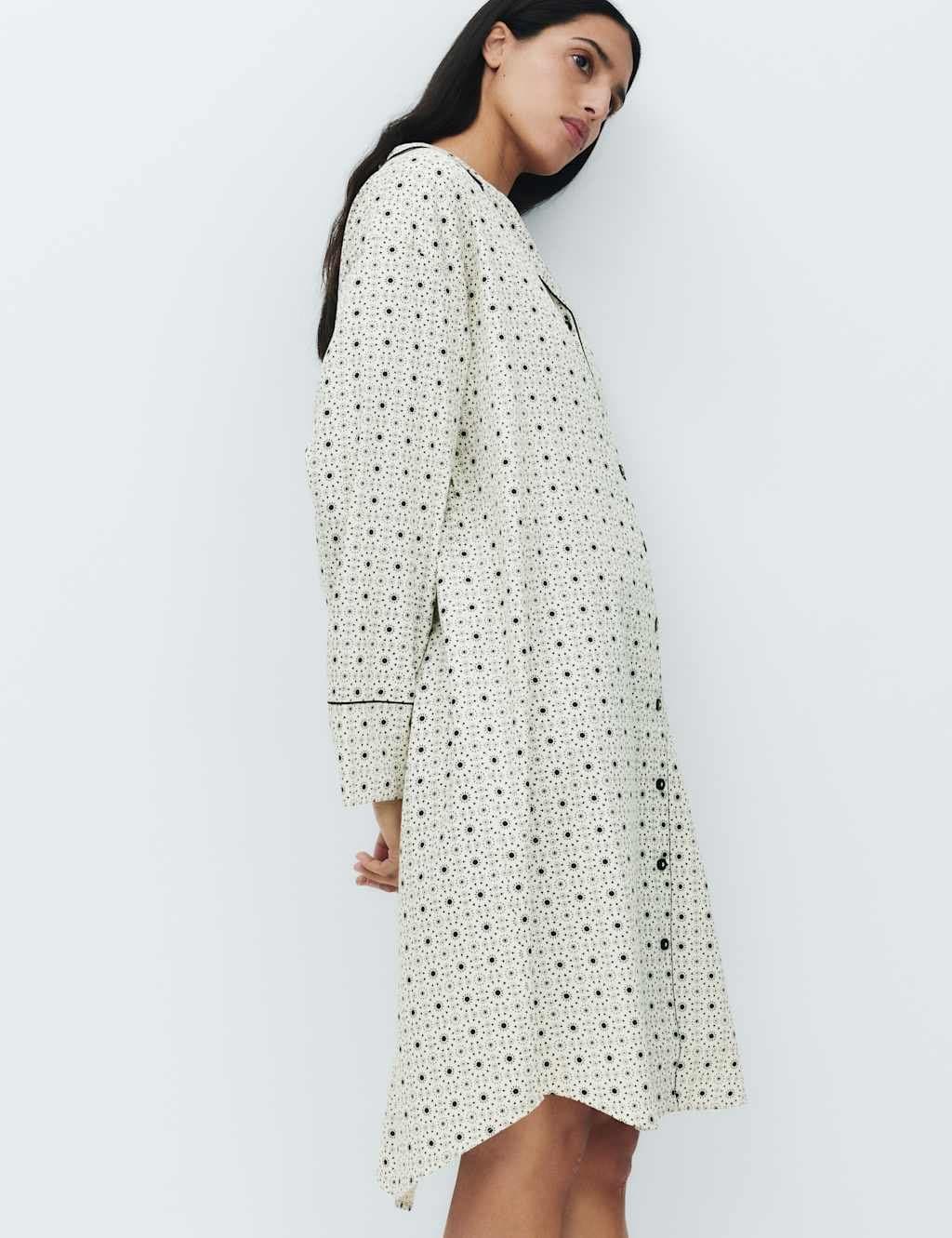 Marks & Spencer M&S Pure Cotton Sateen Eid Printed Nightshirt Ecru Mix - 4