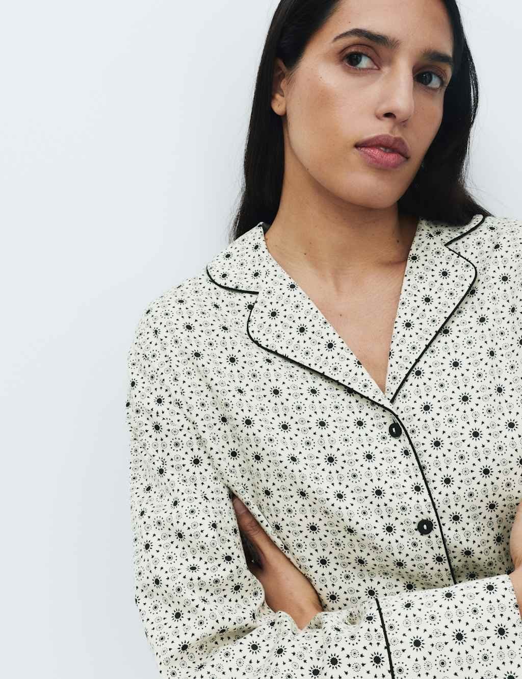 Marks & Spencer M&S Pure Cotton Sateen Eid Printed Nightshirt Ecru Mix - 5