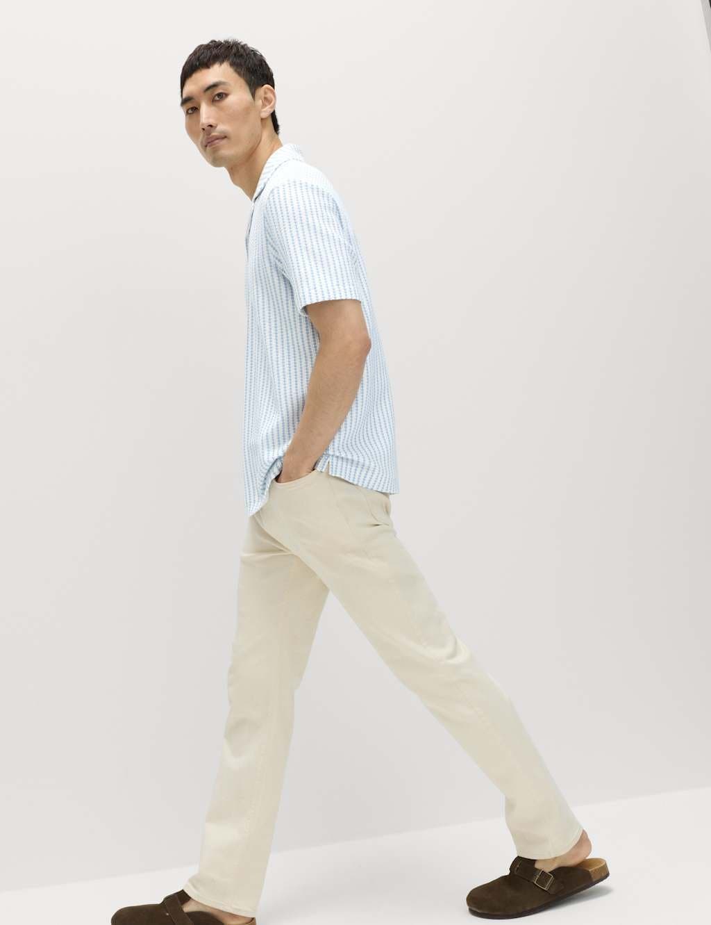 Marks & Spencer M&S Cotton Rich Jersey Geometric Polo Shirt Powder Blue - 4