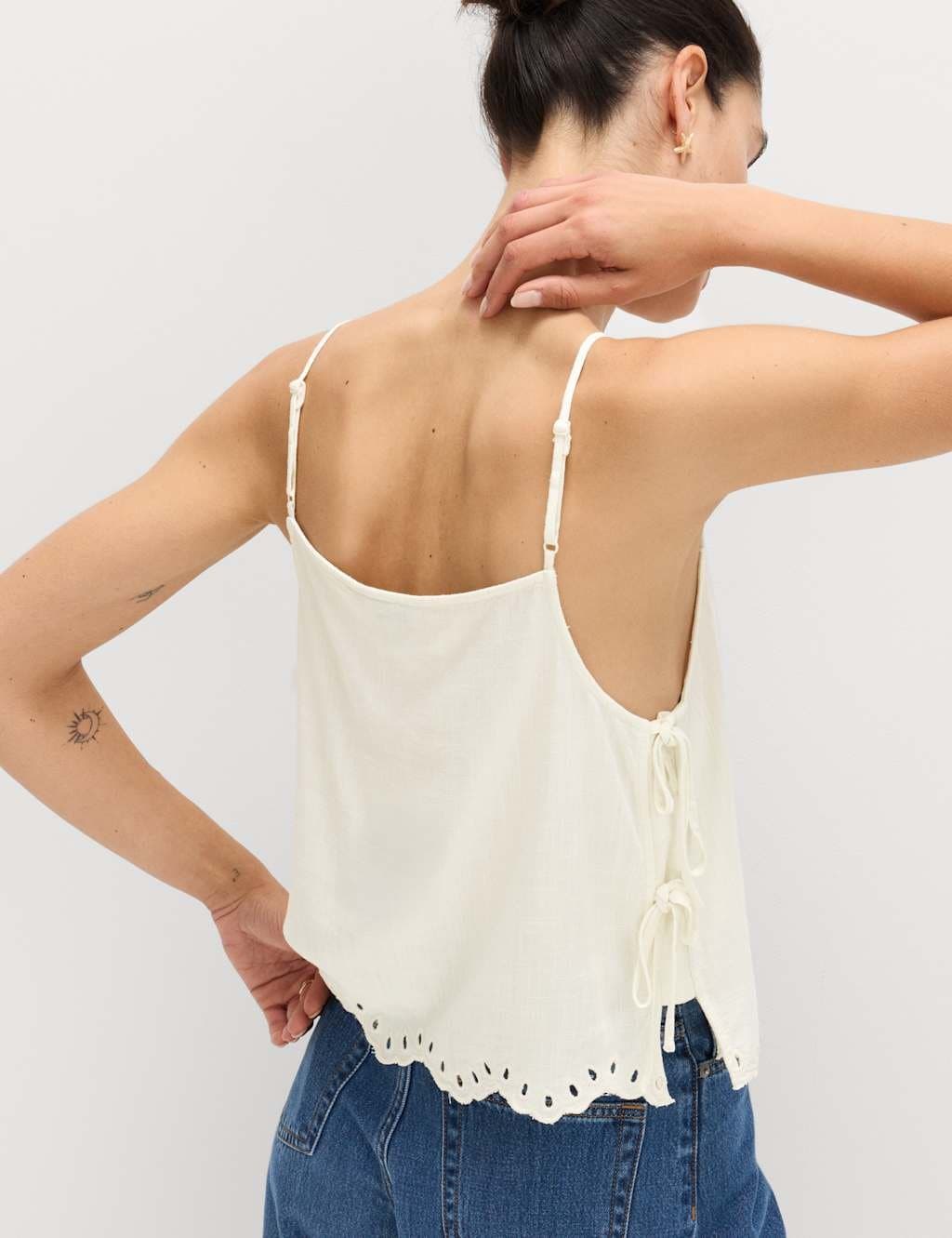 Marks & Spencer M&S Broderie Tie Side Cami Top with Linen Ivory - 3