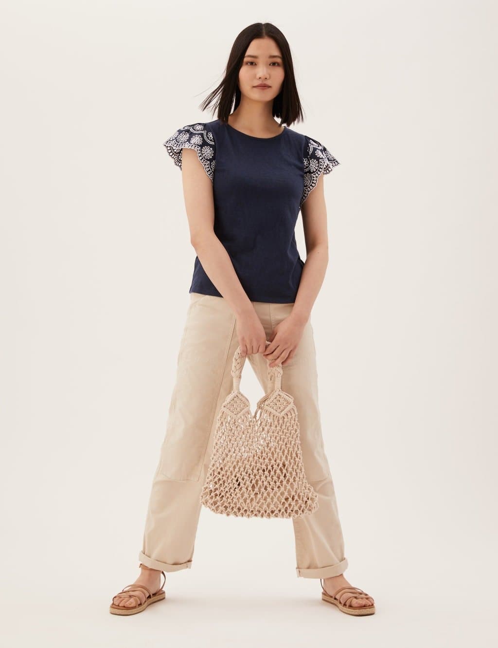 Marks & Spencer M&S Pure Cotton Embroidered Sleeveless Vest Navy