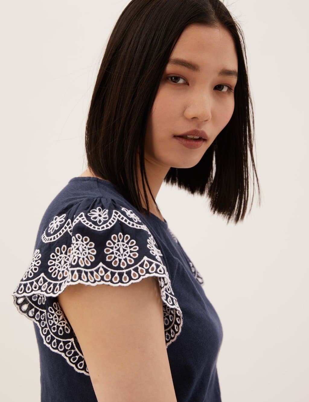 Marks & Spencer M&S Pure Cotton Embroidered Sleeveless Vest Navy - 3