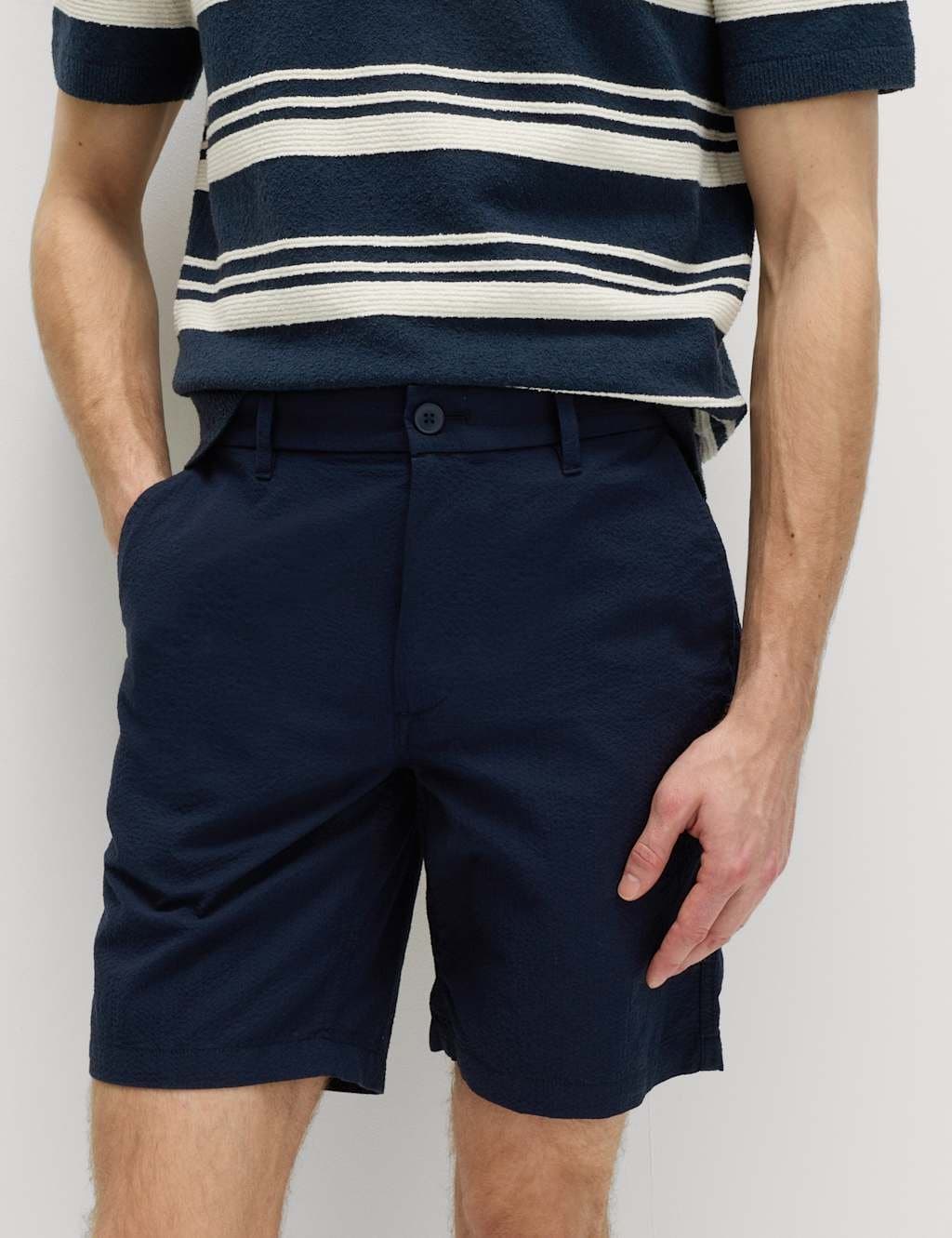 Marks & Spencer M&S Half-Elasticated Waist Seersucker Chino Shorts Navy - 2